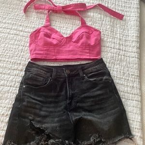 Pink denim crop top xs halter